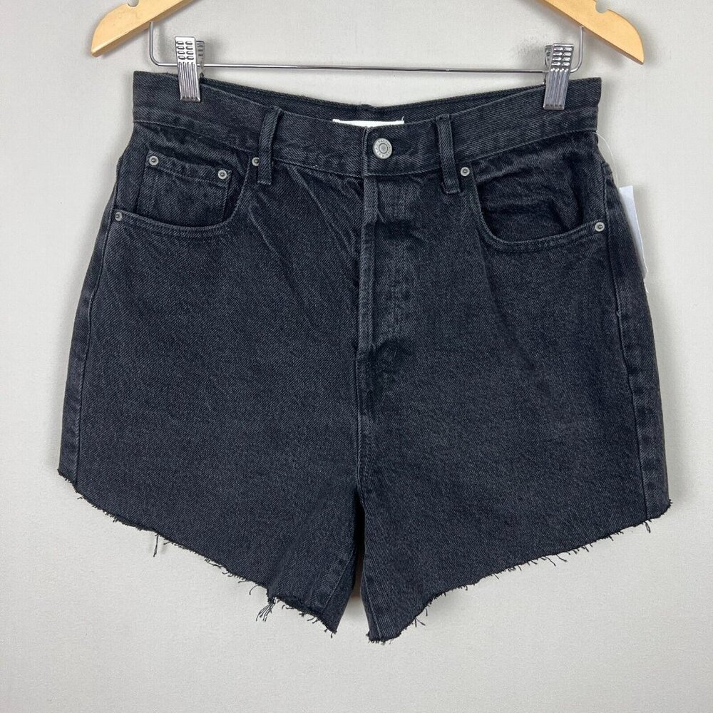 NEW PacSun Dad Jean Shorts Womens 28 Black High Rise Cut Off‎ Button Fly Denim